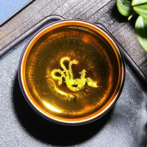 浙管家鎏金盏建盏茶杯陶瓷纯银主人杯单杯个人专用纯金斗笠杯金水