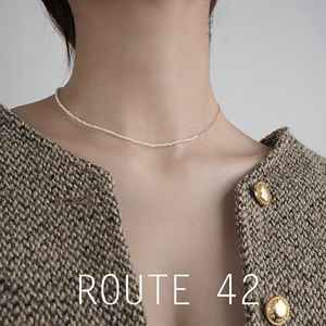 Route42极细迷你天然saskia diez小米粒珍珠锁骨项链14k包金一半