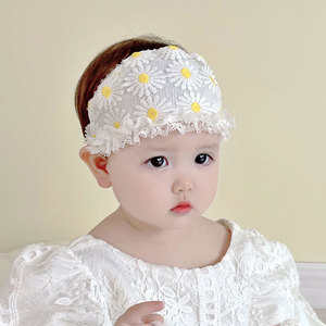春夏季薄款婴儿发带女宝宝小雏菊发饰新生儿护囟门防受凉空顶帽子