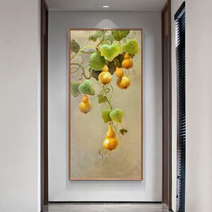 新中式纯手绘油画高级感五福临门葫芦装饰画简约玄关走廊过道挂画