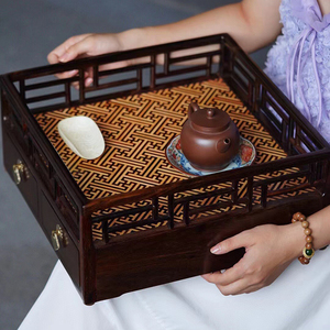 老挝大红酸枝王世襄款都承盘红木明式纯手工文盘收纳盒工艺品摆件