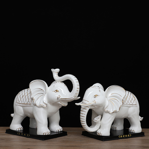 大号陶瓷大象摆件一对白色招财风水客厅书房玄关客厅家居装饰摆设