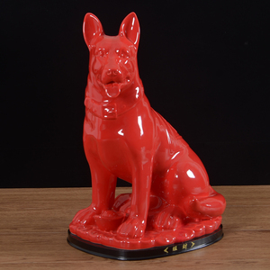 红色陶瓷狗摆件招财镇宅旺财十二生肖家居摆设客厅装饰