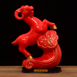 红色陶瓷羊摆件如意招财风水镇宅十二生肖羊吉祥物客厅家居装饰品