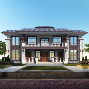 层双拼别墅新农村自建房住宅设计cad图纸su模型3dmax效果图配套3人