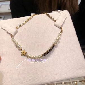 dior/迪奥 jadior字母锁骨链复古金色珍珠镶钻星星项圈项链女