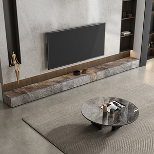 赛巴斯棕岩板电视柜现代简约地台轻奢大理石电视机柜意式极简地柜