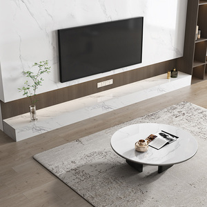 定制岩板地台现代简约电视柜大理石背景墙电视机柜极简轻奢地柜