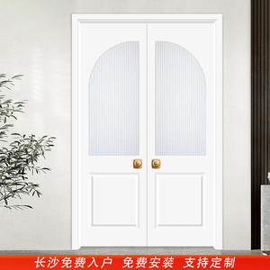 客厅衣帽间简约对开双开室内实木门拱形超白长虹玻璃木门童创tch