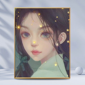 数字油画diy手工填色填充治愈星空少女手绘简约减压油彩画装饰画
