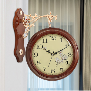 欧式双面挂钟客厅家用时尚两面时钟表简约田园壁挂钟静音大气挂表