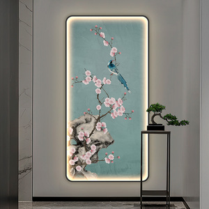 喜上眉梢玄关装饰画新中式走廊过道进门正对门挂画竖版梅花花鸟