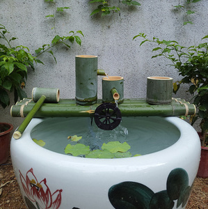 竹子筒流水器鱼缸鱼盆石槽养鱼循环过滤喷泉增氧加湿风水装饰摆件