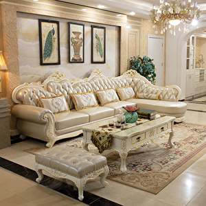 欧式真皮沙发左右贵妃位实木雕花转角组合客厅欧美别墅奢华型家具