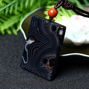 天然红竹石影子石橘子石平安无事牌吊坠项链可结印