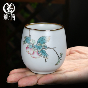 善简茶杯陶瓷单个主人杯品茗杯汝窑开片日式茶碗功夫茶具家用定制