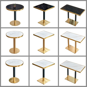 轻奢西餐厅大理石餐桌椅商用咖啡奶茶饭店不锈钢金色包边岩板桌子