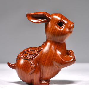 花梨木雕兔子摆件木兔十二生肖实木头兔工艺品家居客厅装饰品送礼