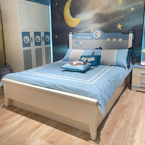 儿童床男孩小孩床单人床全实木儿童家具美式床1.5m青少年床男童床