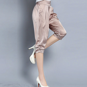 六分裤女夏薄款小众高级感醋酸缎面裤子大码显瘦外穿过膝短裤中裤