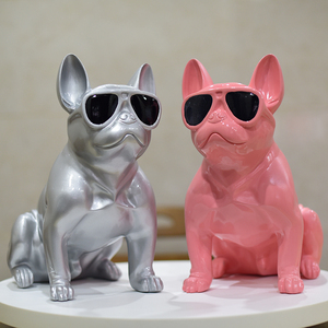网红电镀法斗摆件墨镜法斗犬模型创意酒吧吧台客厅办公室招财美陈