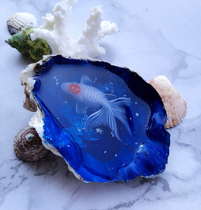 子非鱼手绘3d贝壳树脂画立体金鱼*创意生日礼品摆件礼物