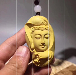 崖柏黄杨木雕手把件汽车挂件辟邪保平安把玩文玩南海观音头像实木