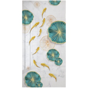 别墅3d玄关艺术背景墙瓷砖壁画鲤鱼走廊过道装饰画岩板装修九鱼图