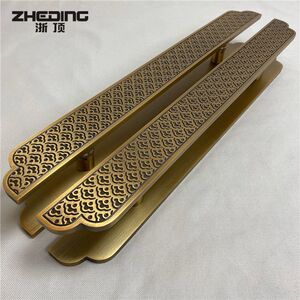 中式仿古大门拉手 黄古铜双开玻璃门木门把手 长条形雕刻扶手定制