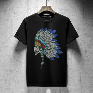 ougk欧美潮牌 夏季印第安人头像烫钻彩钻上衣男女装加大码短袖t恤