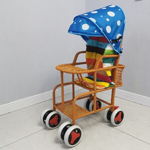 婴儿竹藤推车轻便夏季仿藤宝宝手推车可躺折叠竹编腾椅儿童小推1