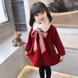 韩国女童加绒连衣裙冬装儿童洋气加厚礼服裙女宝宝冬季网红公主裙