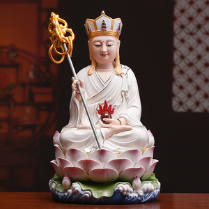 厂家坐莲水浪地藏菩萨陶瓷地藏王供奉家用娑婆三圣大愿地藏王佛像