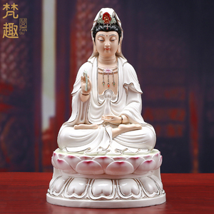 梵趣坐莲观音佛堂佛龛供奉白衣观世音菩萨保平安镇宅佛像彩绘观音