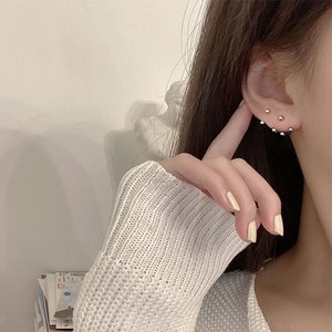 两个耳洞的耳饰双耳洞一体式银针耳钉环上下女士2021年新款高档品