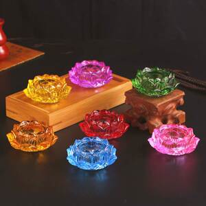 七彩水晶灯供莲座酥油灯花佛灯酥油灯座佛前供灯莲花灯玻璃酥油灯