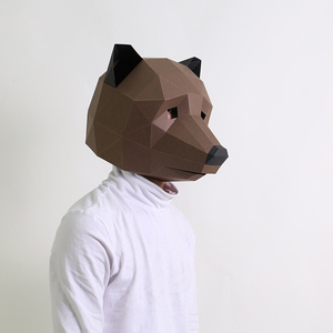 棕熊狗熊动物熊纸模头套面具 diy手工 折纸 创意学生活动视频道11