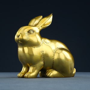 纯黄铜祥兔福贵生肖兔摆件兔年家居办公装饰吉祥物摆件