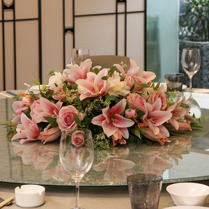 高端酒店餐桌花摆花大圆桌转盘中间摆件餐厅桌面仿真花装饰花摆设