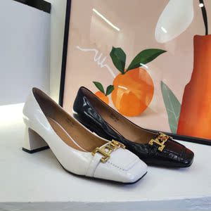 【大壮61西红氏】【春夏精品】春季浅口方头粗跟单鞋金属高跟