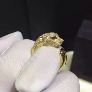 卡地亚豹头戒指18k玫瑰金白金满钻带钻豹子经典男女通用对戒手镯