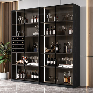 玻璃酒柜现代简约轻奢家用储物柜客厅展示柜红酒柜带灯靠墙酒水柜