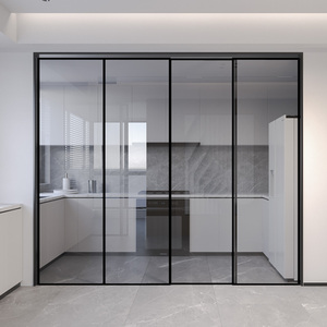 三联动厨房推拉门无地轨吊轨阳台极窄边框超白长虹玻璃门移门成都