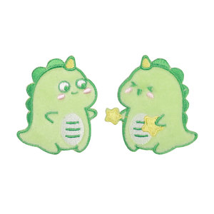 浅草绿色q版恩爱恐龙刺绣布贴毛绒动物自粘装饰补丁贴时尚小补丁