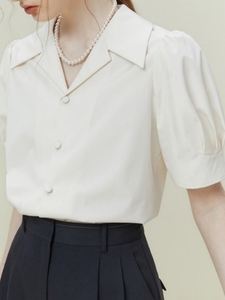 范思恩蓝23FS12179法式短袖衬衫女设计感小众夏季职业面试衬衣