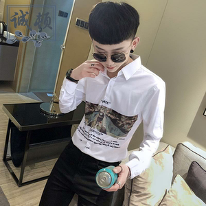 网红很仙的衬衫男痞帅长袖社会精神小伙修身寸衫潮流发型师衬衣潮