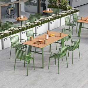 户外铁艺餐桌椅组合简约商用塑木餐饮桌椅椅子长方桌庭院阳台防晒