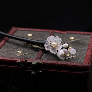 日本购黑檀木p发簪步摇旗袍汉服古装发饰手工简约玉簪花古典桃花