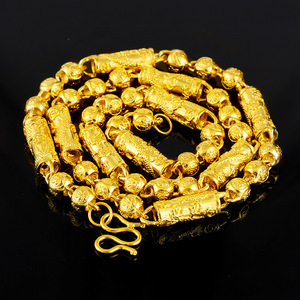 周大福焕美越南沙金8mm圆珠佛珠男士龙纹项链仿黄金镀24k金首饰品