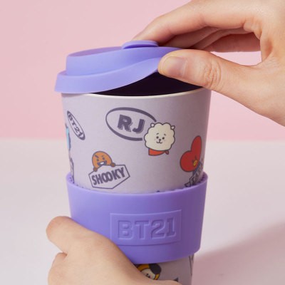 日本购韩国bt21公仔全家福桌面杯带盖硅胶隔热杯套冷饮咖啡热水随